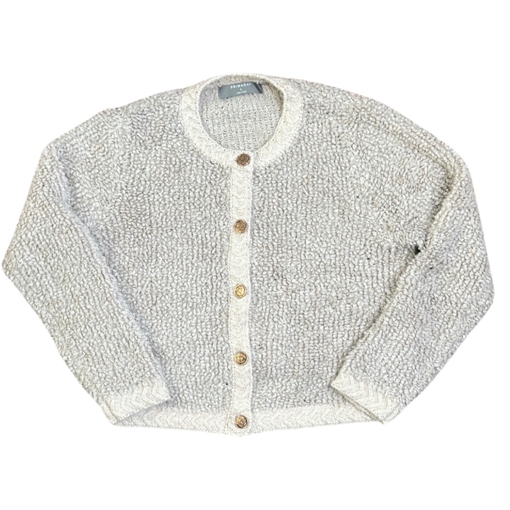 Primark Beige Gray Textured Button-Up Cardigan L